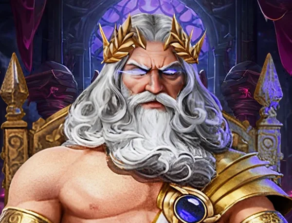 Artwork resmi b8vip: potret Zeus berjanggut putih di singgasana ungu